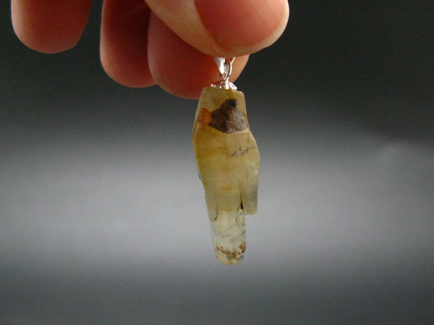 Yellow Terminated Sapphire Corundum Crystal Silver Pendant From Sri Lanka - 1.3" - 21 Carats