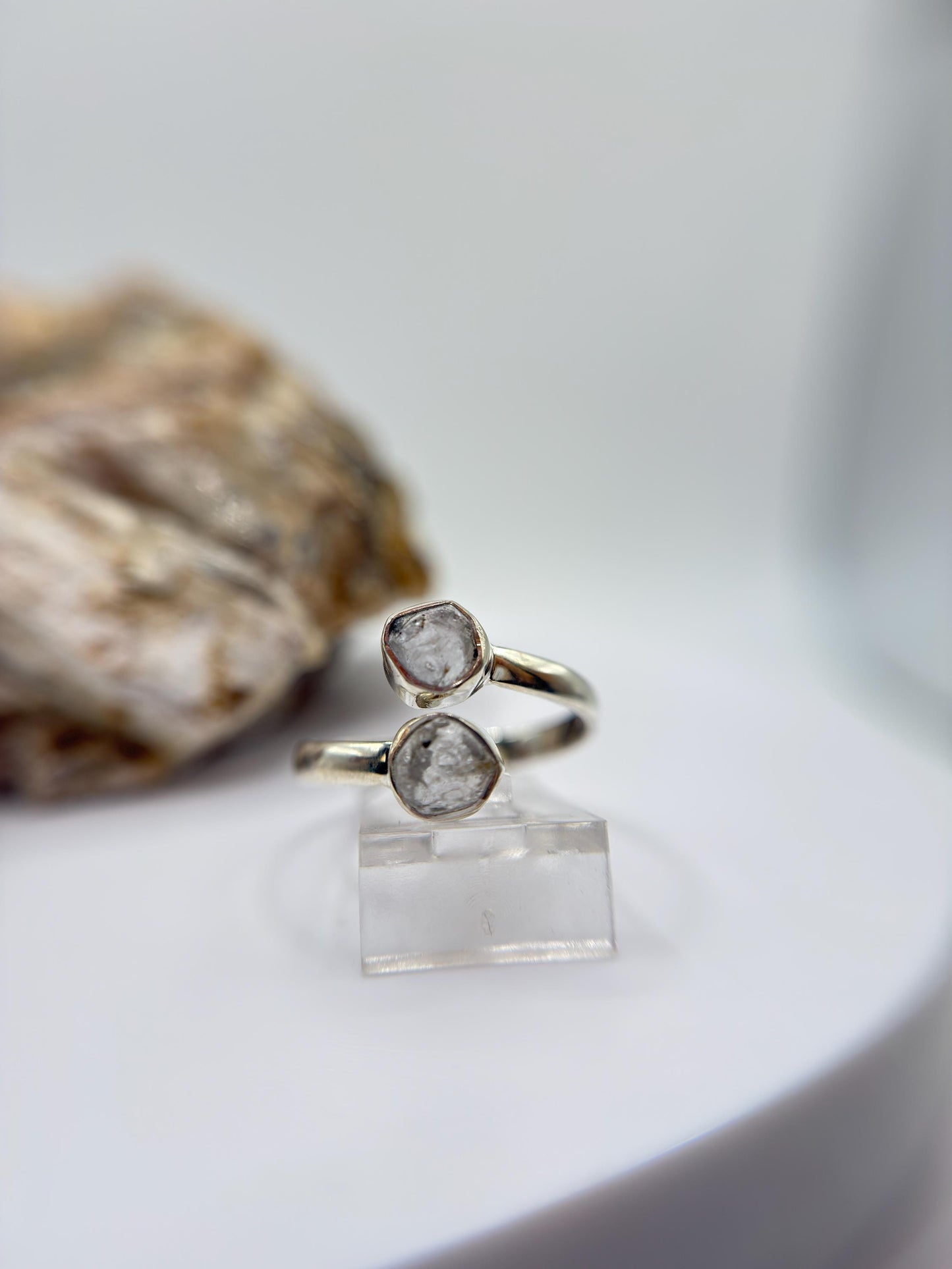 Raw Herderite Double Stone Sterling Silver Wrap Ring - SIZE 9