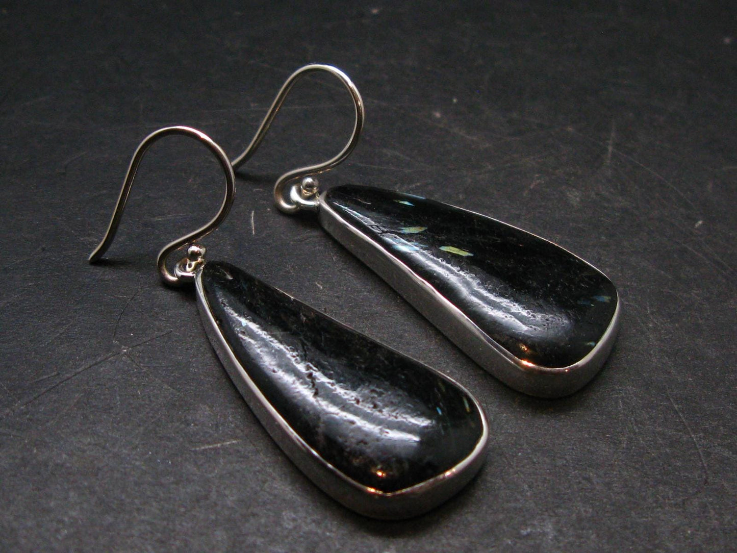 Very Rare Sterling Silver Nuumite Nuummite Earrings From Greenland