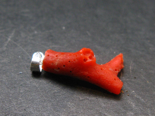 Rare Natural Red Coral Silver Pendant From Italy - 1.0" - 1.08 Grams
