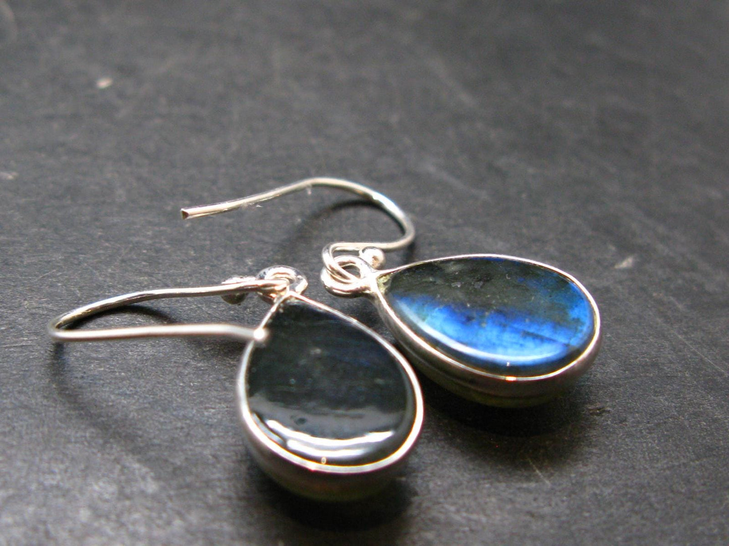 Blue Labradorite Silver Earrings From Madagascar - 3.74 Grams