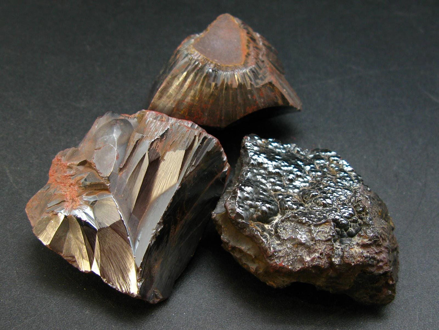 Kidney Ore!! Lot of Three Rough Brilliant Silvery Black Botryoidal Bubbles Hematite from Morocco