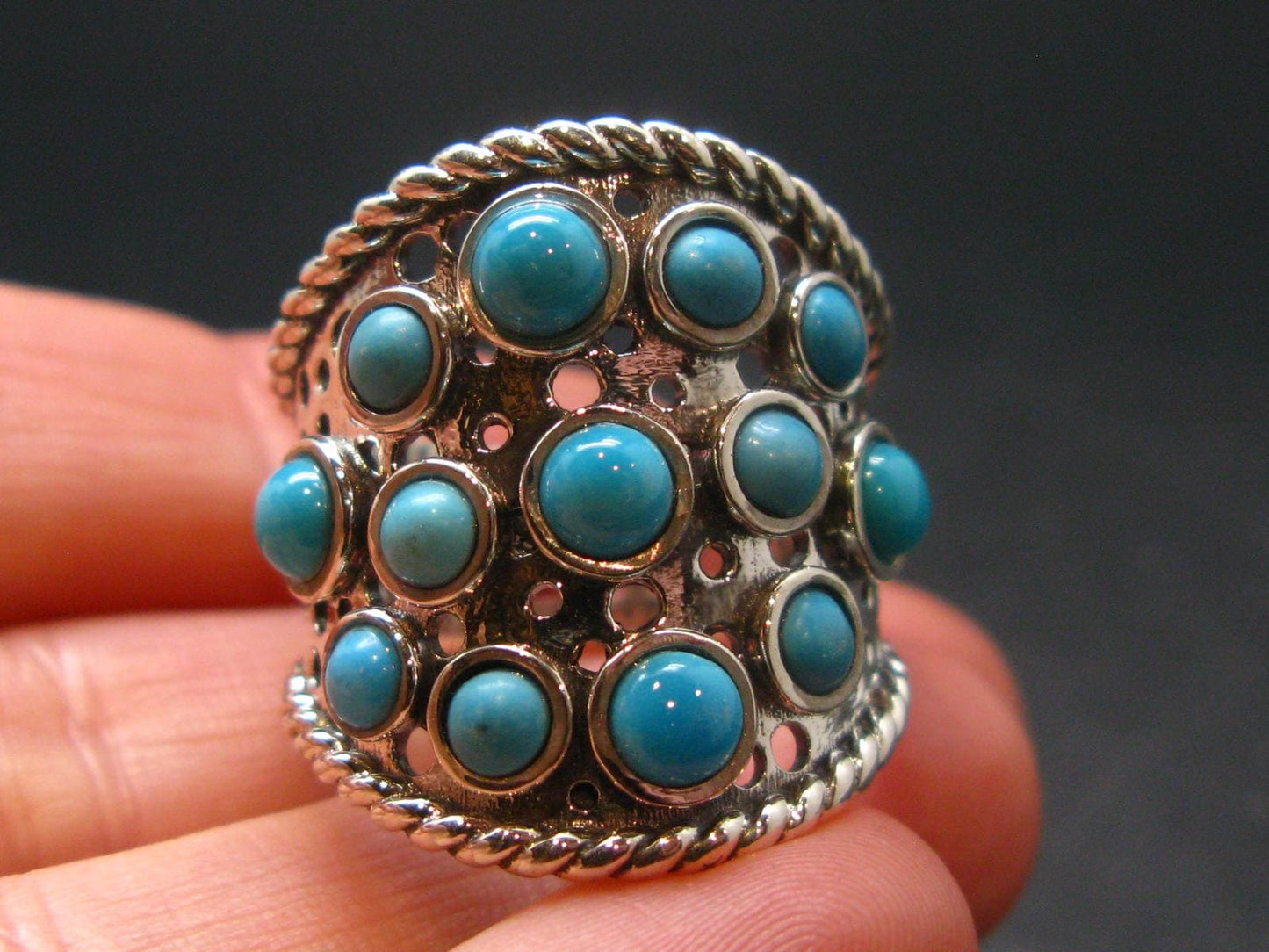 Genuine Turquoise Sterling Silver Ring - 9.48 Grams - Size 9.25