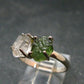 Moldavite Tektite and Herkimer Diamond Silver Ring - Size 8 - 2.60 Grams