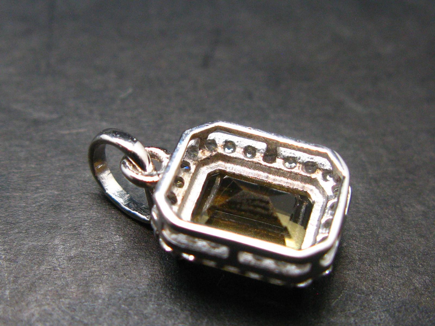 Yellow Citrine Gem Facetted Sterling Silver Pendant From Brazil With CZ - 0.6" - 1.21 Grams