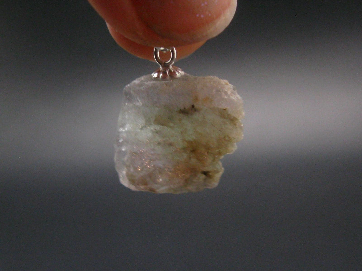 Gray Herderite Silver Pendant from Africa - 0.8" - 2.8 Grams