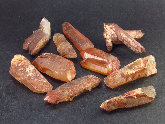 Lot of 10 Tangerine Quartz Crystals From Brazil