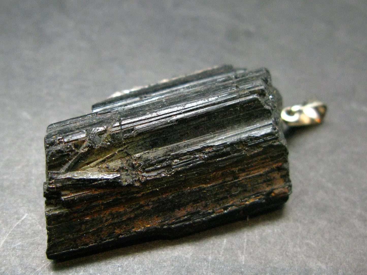 Black Tourmaline Schorl Silver Pendant From Brazil - 1.9"