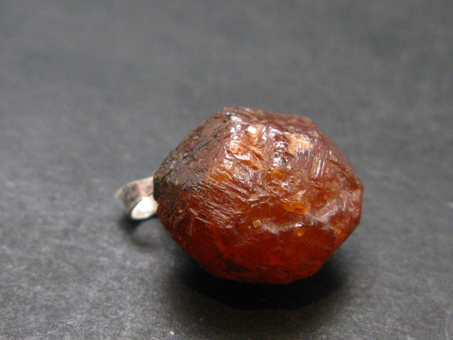 Gem Spessartine Spessartite Orange Garnet Pendant in SS From Tanzania - 0.9" - 6.35 Grams