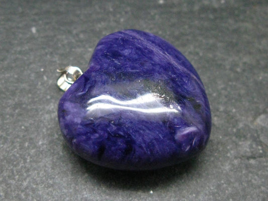 Rare High-Quality Charoite Heart Pendant In SS From Russia - 1.3" - 13.07 Grams
