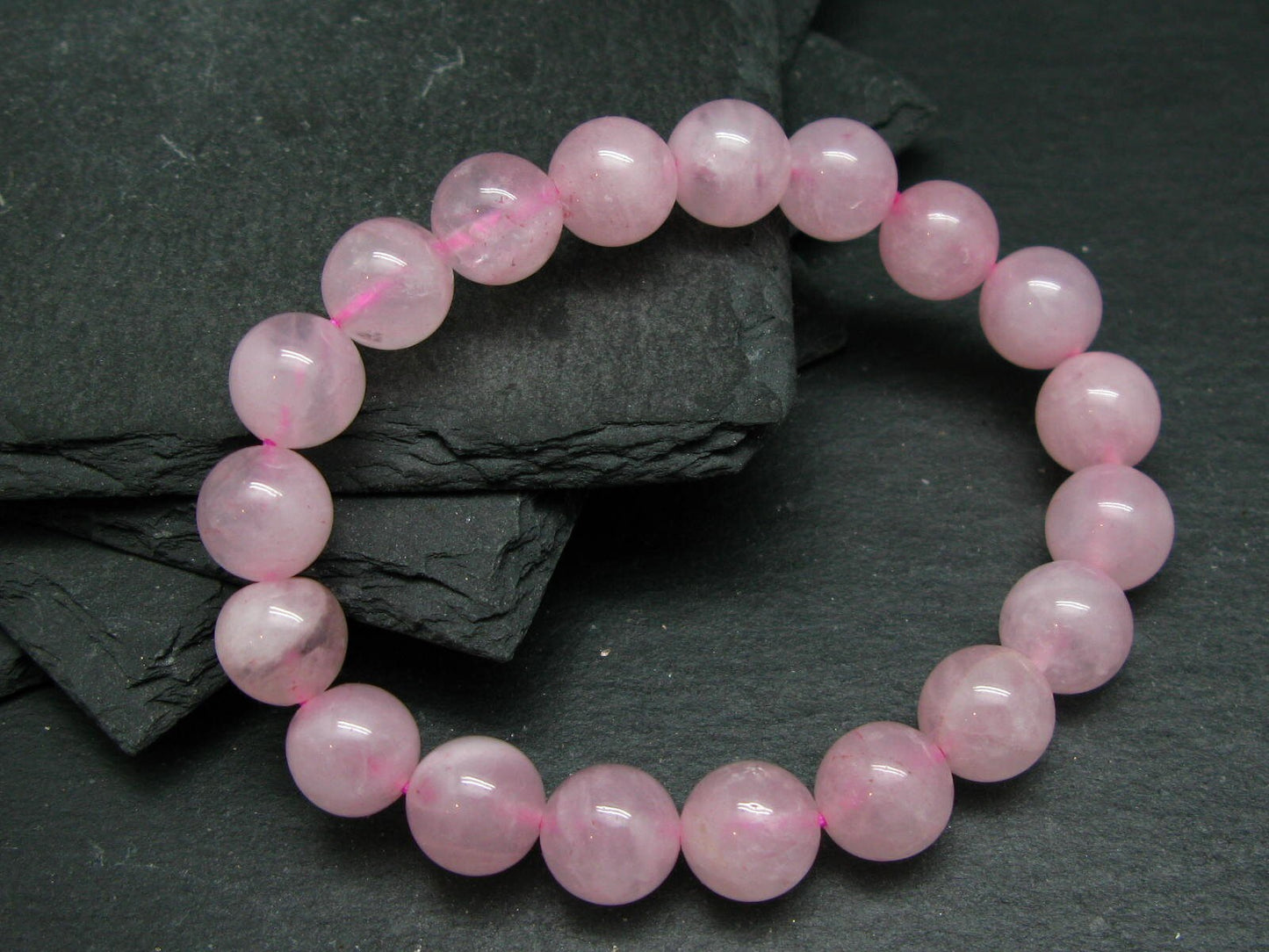 Rose Quartz Genuine Bracelet ~ 7 Inches ~ 10mm Round Beads