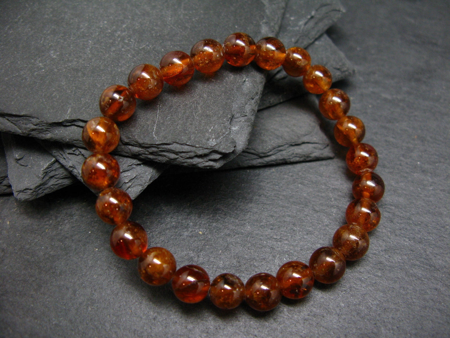 Garnet Hessonite Genuine Bracelet ~ 7 Inches ~ 8mm Round Beads