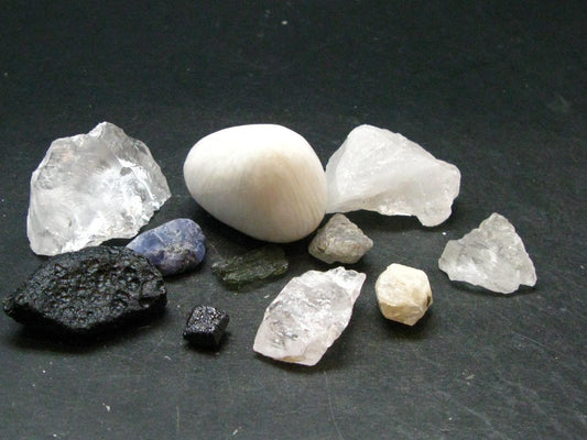 Synergy 12 Set Phenakite Moldavite Natrolite Petalite Danburite Tektite Scolecite Herderite Tanzanite Brookite 83.68 Gr