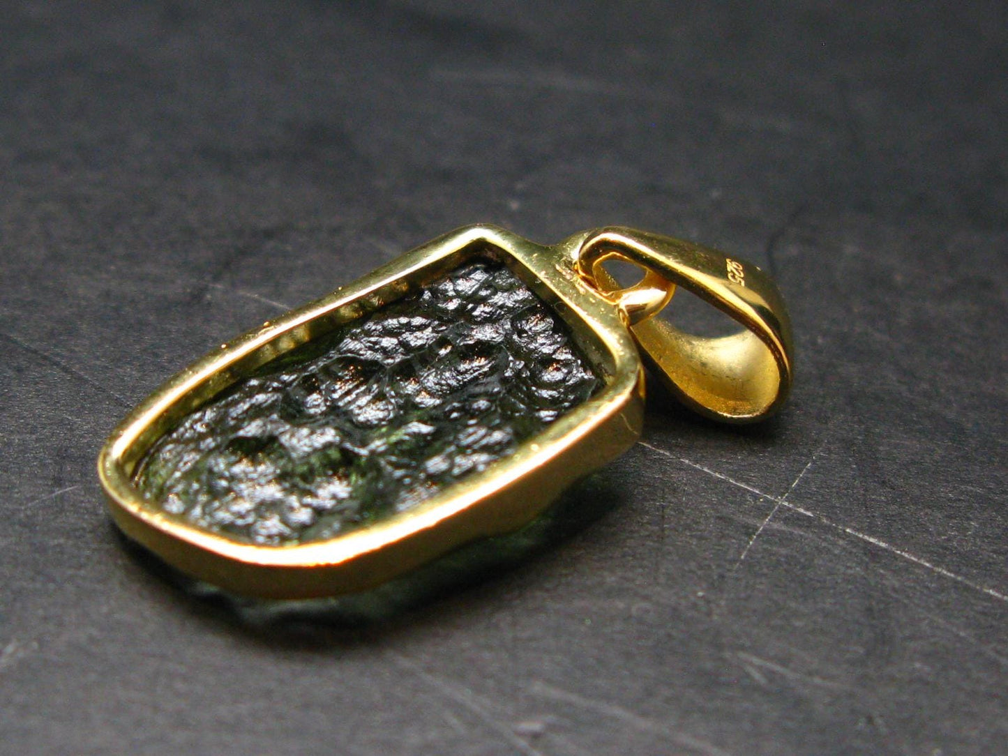 Moldavite Tektite Gold Plated Silver Pendant from Czech Republic - 1.1" - 2.0 Grams