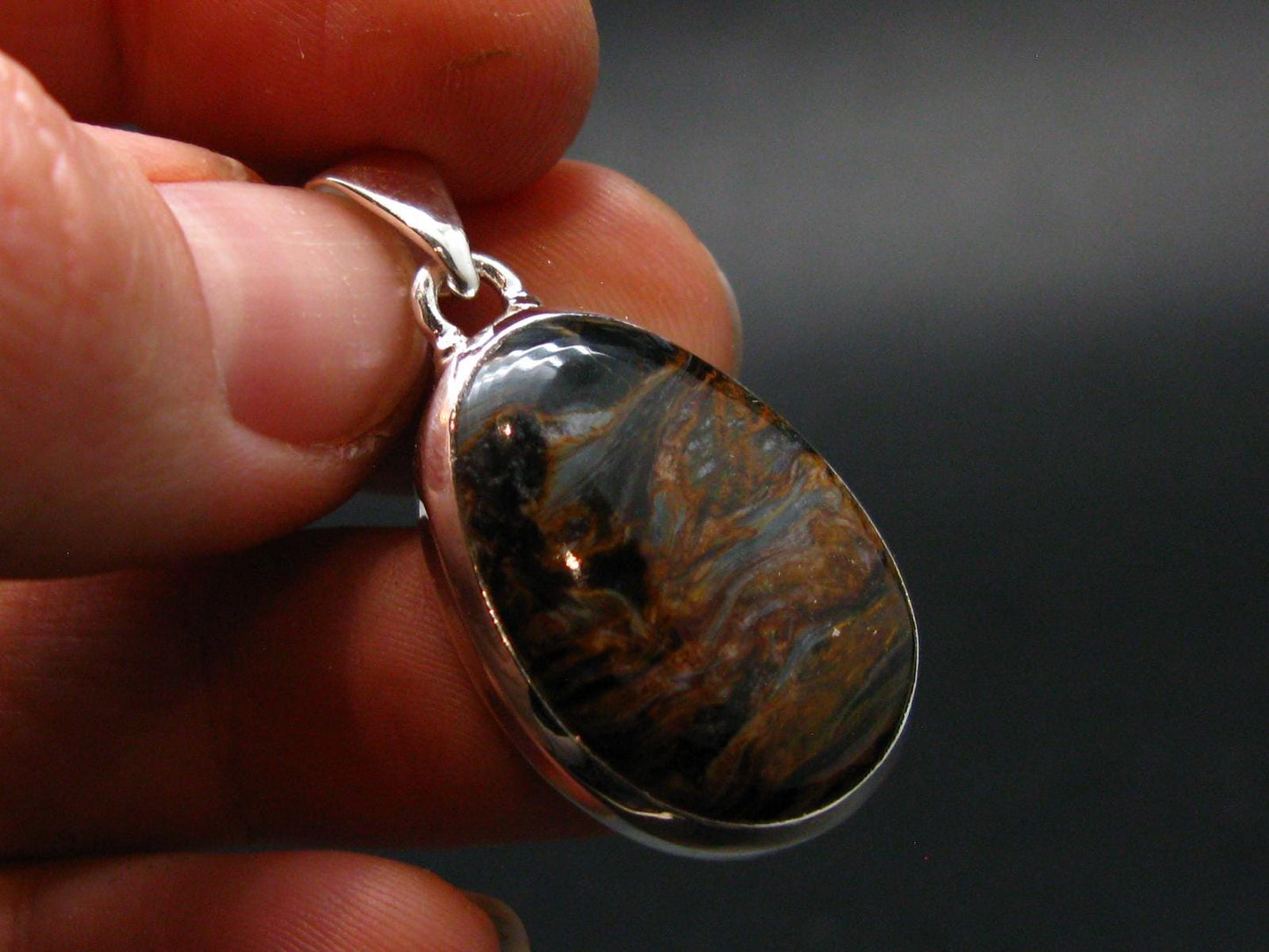 Natural Pietersite Polished Silver Plated Pendant from Namibia - 1.4" - 5.32 Grams