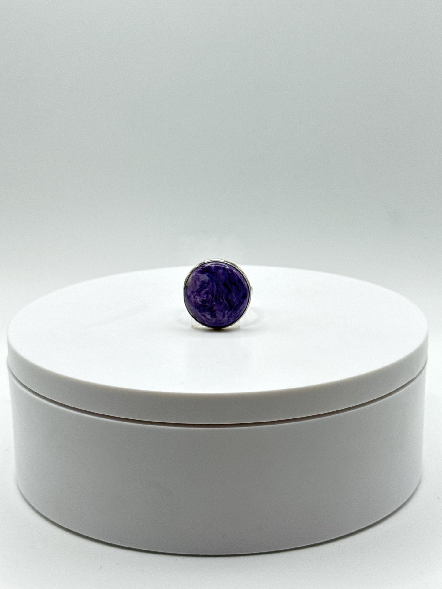 Beautifully Round Charoite & Sterling Silver Ring - Size 6.5