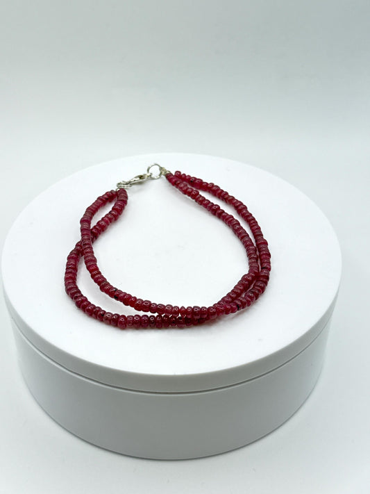 Ruby Beaded Bracelet | Natural Ruby Gemstone | Sterling Silver Clasp | July Birthstone Jewelry