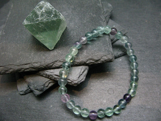 Fluorite Genuine Bracelet ~ 7 Inches ~ 6mm Round Beads