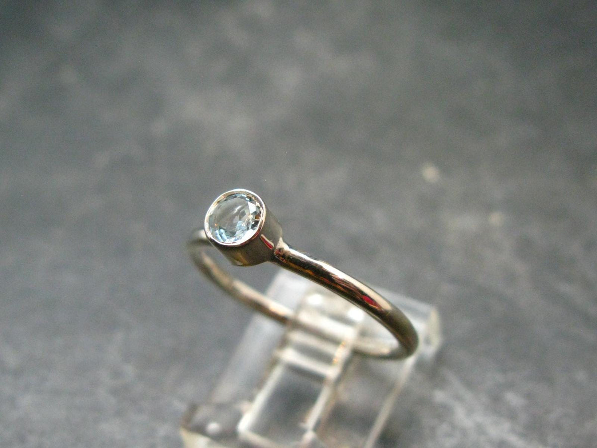 Genuine Facetted Aquamarine Gem Sterling Silver Ring - Size 8 - 1.84 Grams