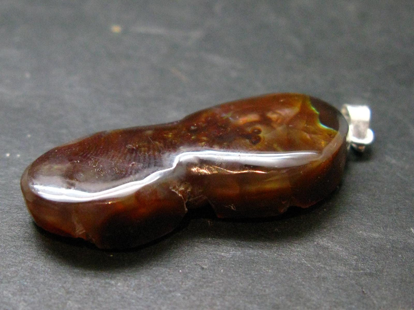 Fire Agate Silver Pendant From Mexico - 1.1" - 5.85 Grams