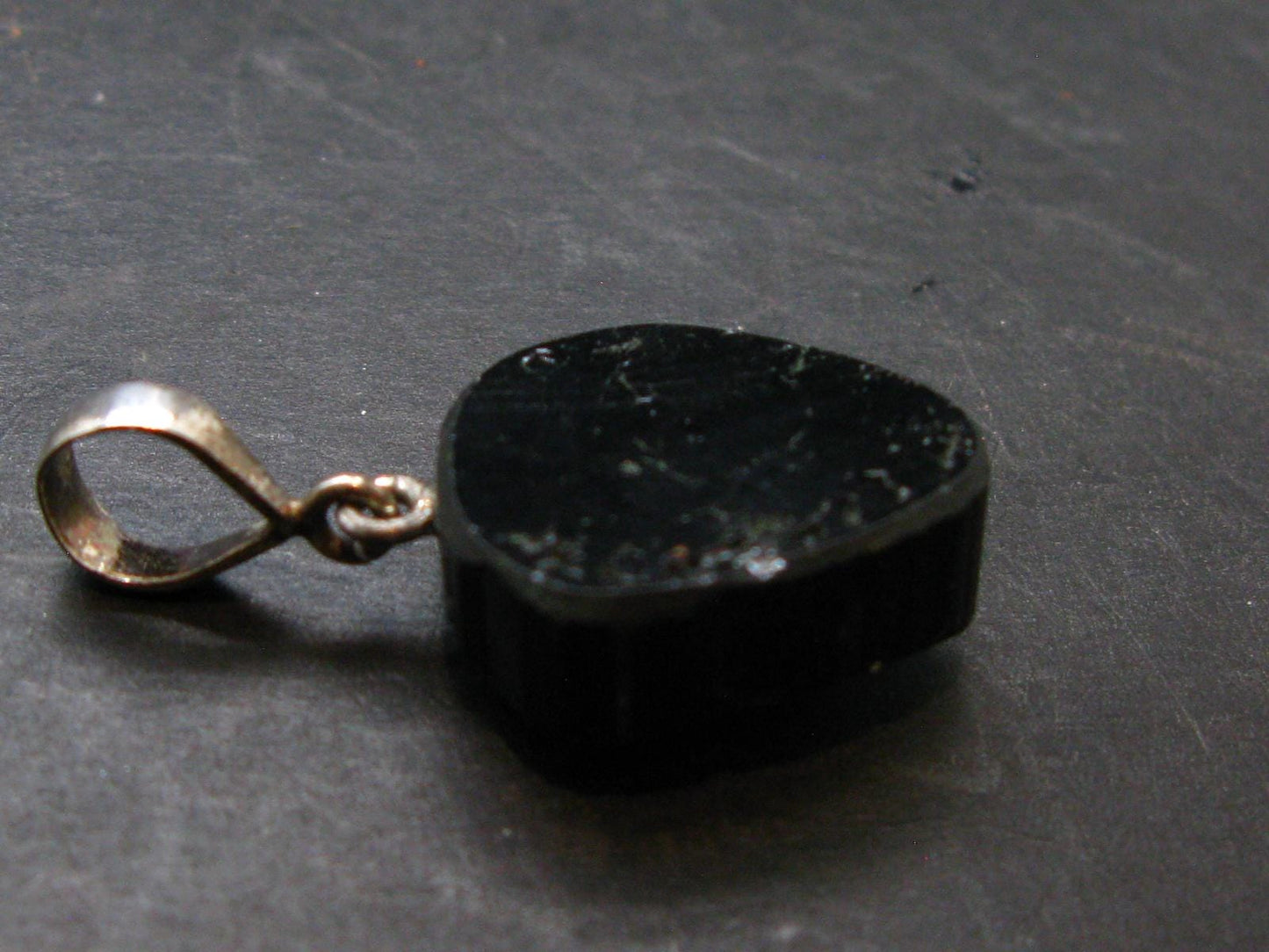 Black Tourmaline Schorl Silver Pendant From Brazil - 1.2"