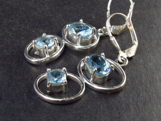 Faceted Natural Sky Blue Topaz Dangle 925 Silver Earrings from Brazil - 1.6" - 6.3 Grams