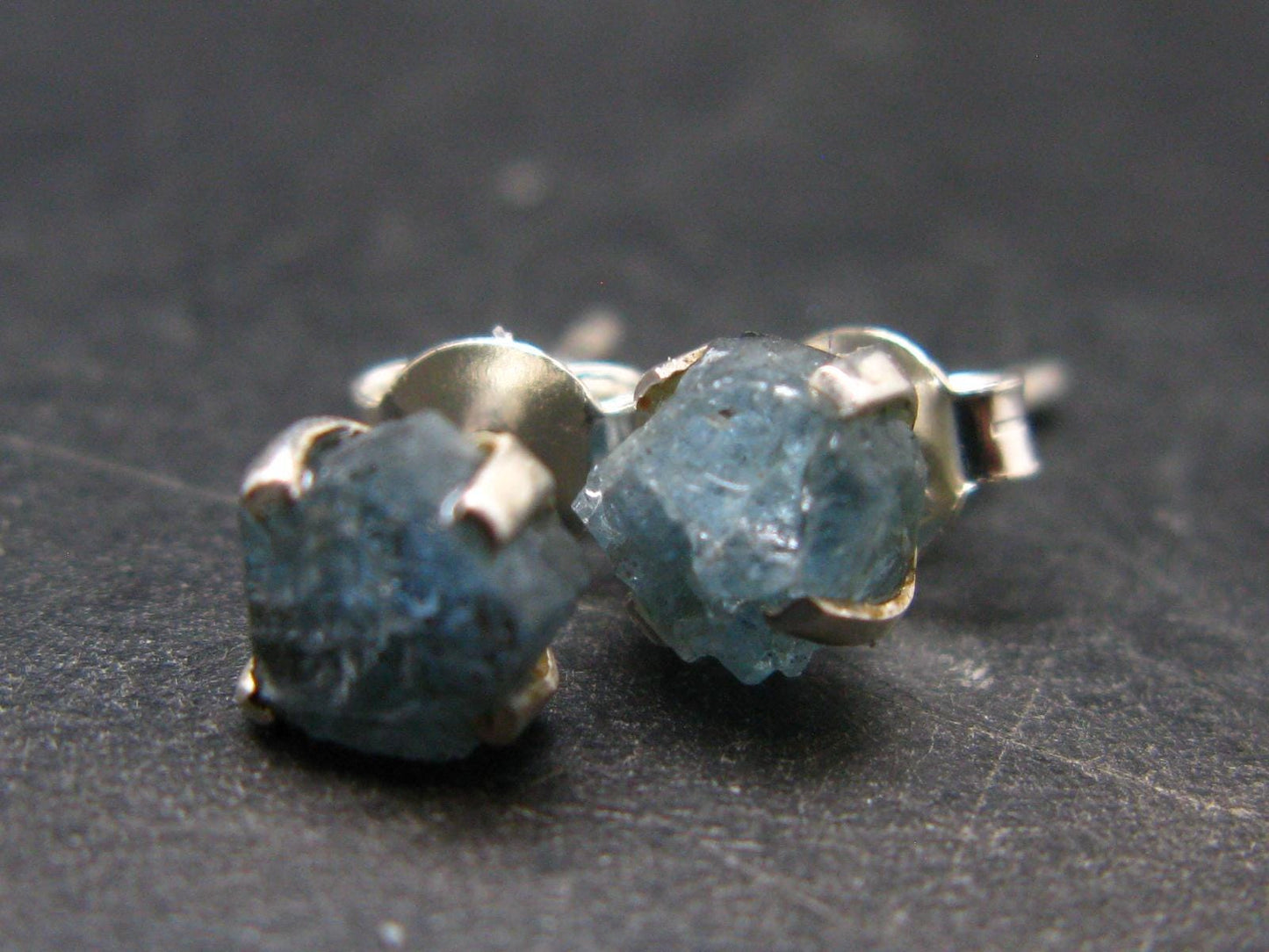 Santa Maria Aquamarine Crystal Stud Earrings In Sterling Silver From Brazil - 0.4"