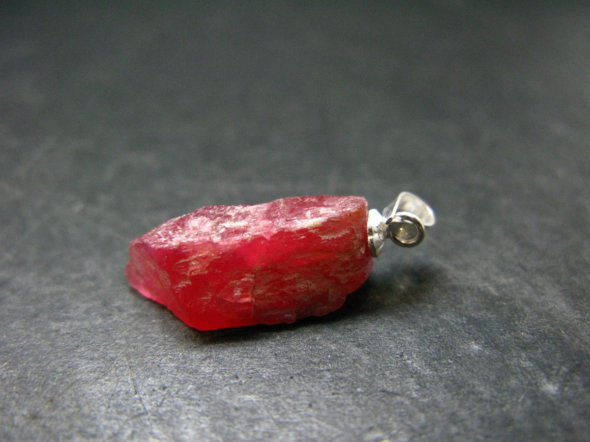 Rare Raw Rhodonite Silver Pendant From Brazil - 1.1" - 2.41 Grams