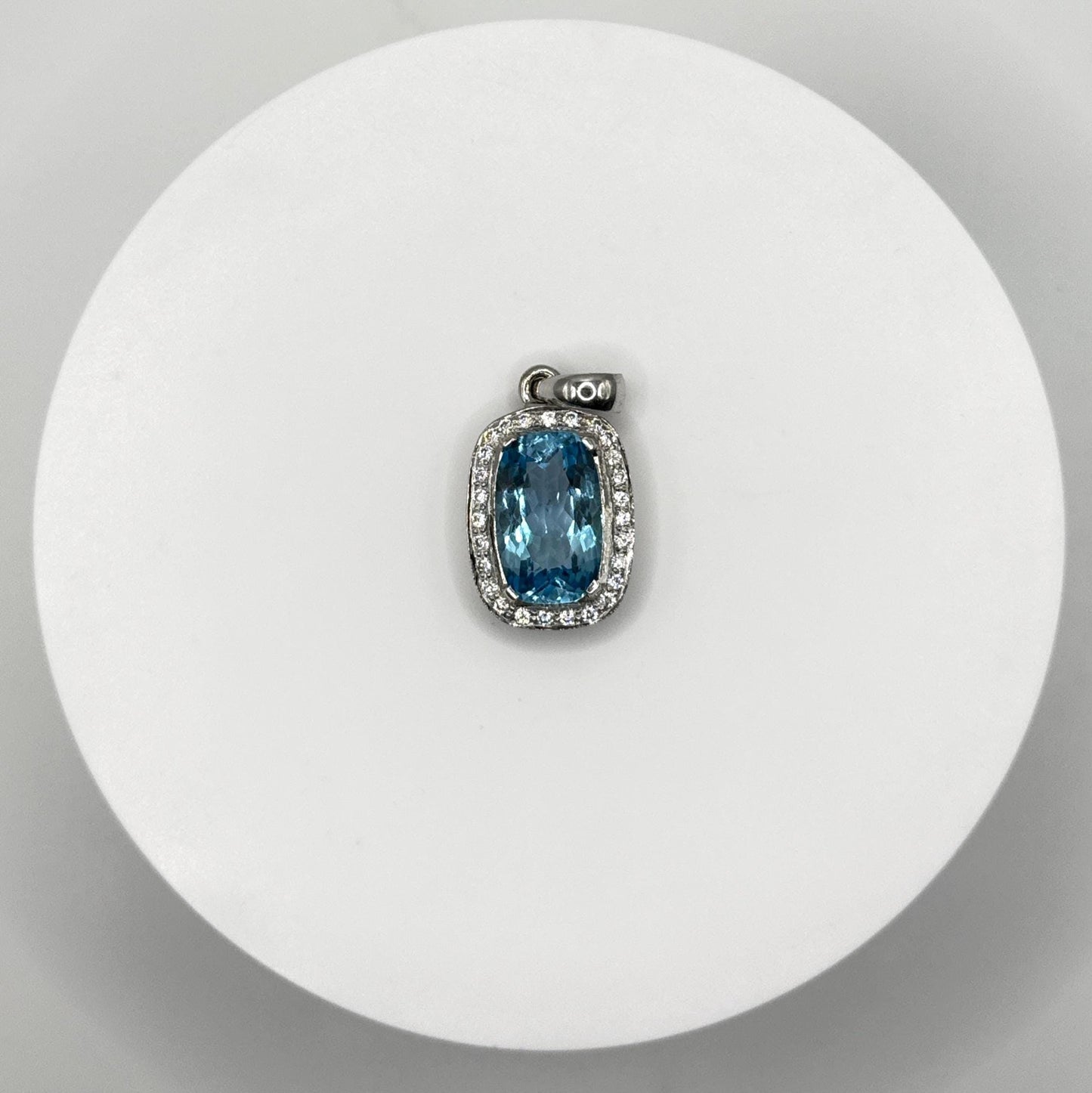 Swiss Blue Topaz Cushion-Cut Pendant with Halo - 11.95 Grams