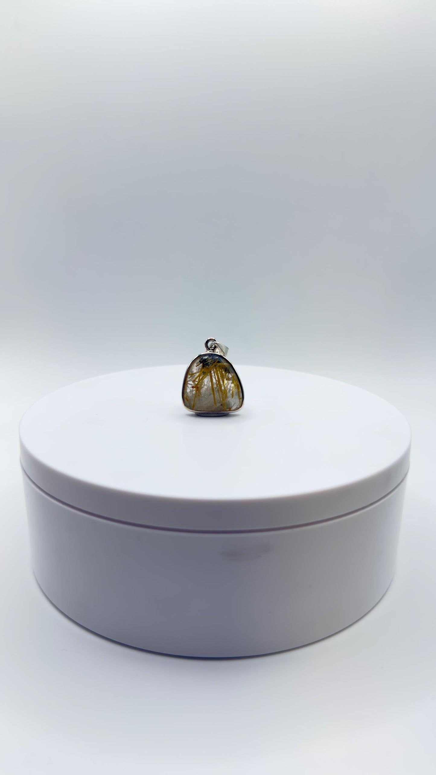 Natural Rutilated Quartz Pendant in Sterling Silver – Golden Needle Inclusion Gemstone