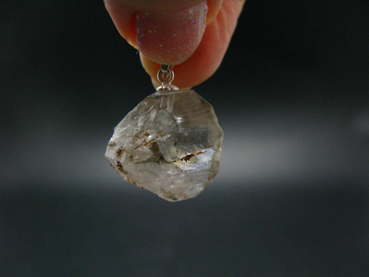 Large DT Elestial Quartz Crystal Silver Pendant From Brazil - 1.0" - 5.61 Grams