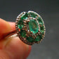 Emerald Faceted Silver Ring from Colombia - 3.86 Grams Total - Size 7
