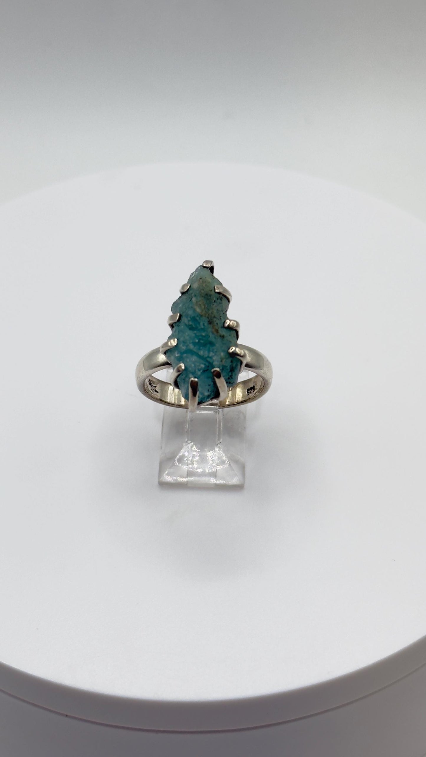 Grandidierite Ring Raw Blue Green Gemstone Silver Ring Natural Crystal Statement Jewelry Gift