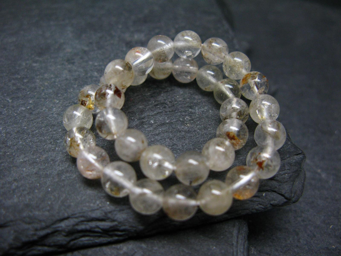 Rare Petroleum Oil In Quartz Crystal Bracelet - 7 Inches - 6mm Round Beads
