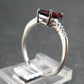 Natural Rectangular Faceted Red Garnet Rhodium Plated Sterling Silver Ring with CZ - Size 5.75