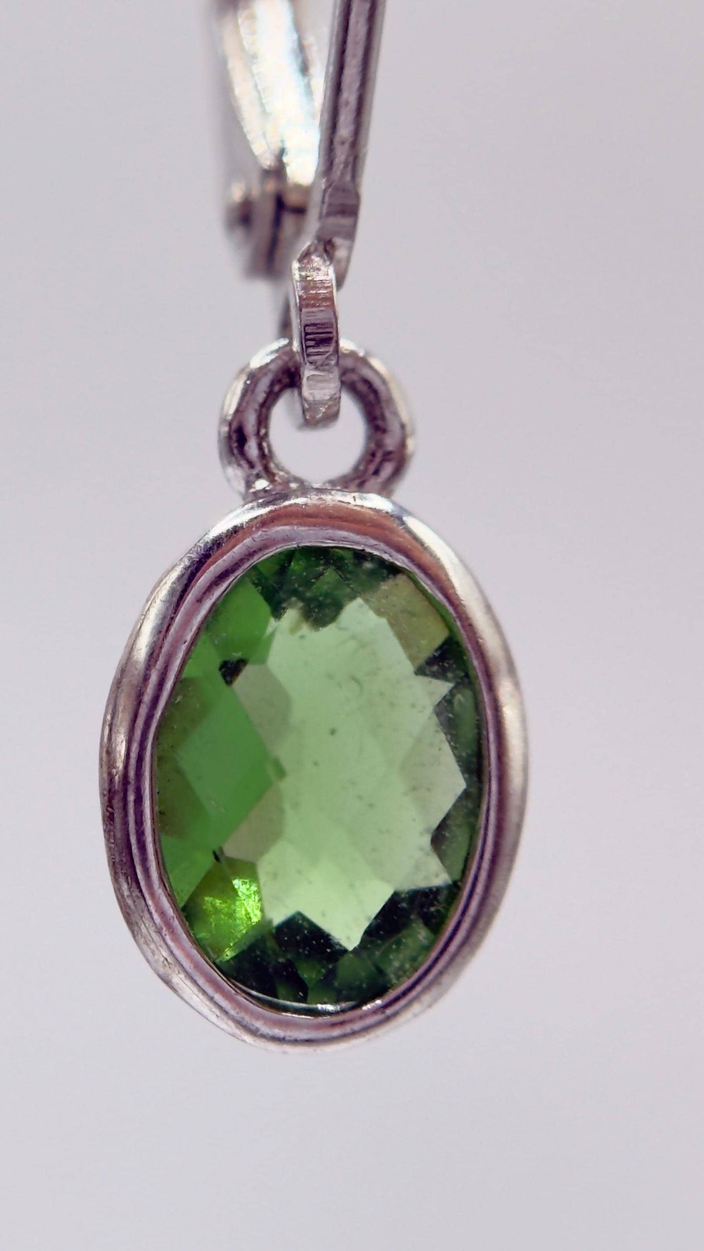 Green Helenite Drop Earrings in Sterling Silver – Oval Gemstone Dangles