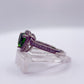 Green Helenite Trillion Halo Ring – Sterling Silver Gemstone Statement Ring