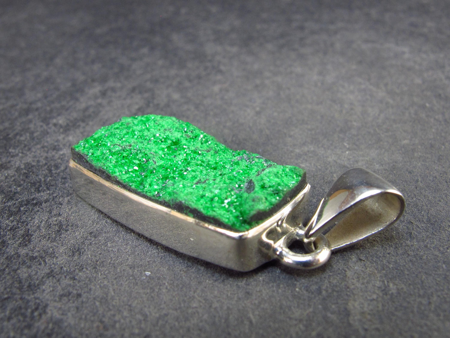 Uvarovite (Green Chromium Garnet) Cluster Silver Pendant from Russia - 1.4" - 6.63 Grams