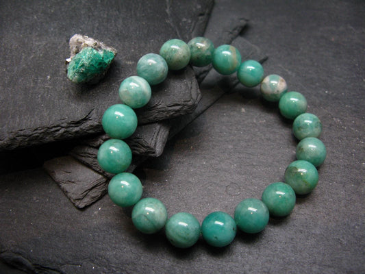 Emerald Gem Genuine Bracelet ~ 7 Inches ~ 10mm Round Beads