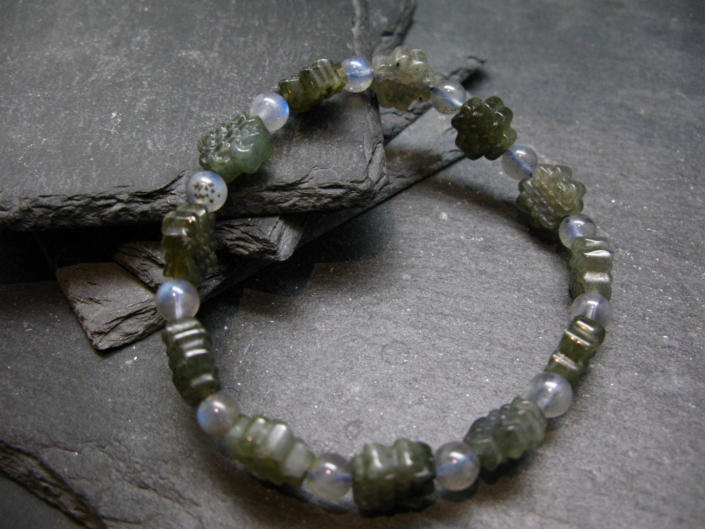 Labradorite Genuine Bracelet ~ 7.5 Inches ~ Carving Beads