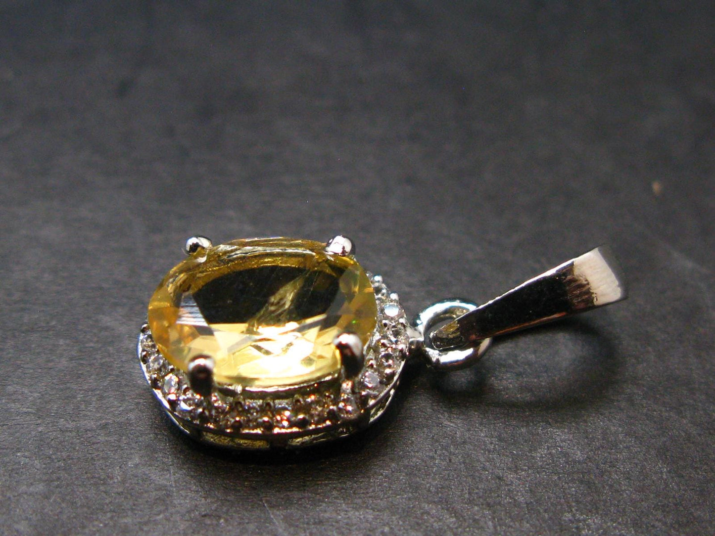 Yellow Citrine Gem Facetted Sterling Silver Pendant From Brazil With CZ - 0.9" - 1.83 Grams