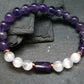 Amethyst & Selenite Genuine Bracelet ~ 7 Inches ~ 8mm Round Beads