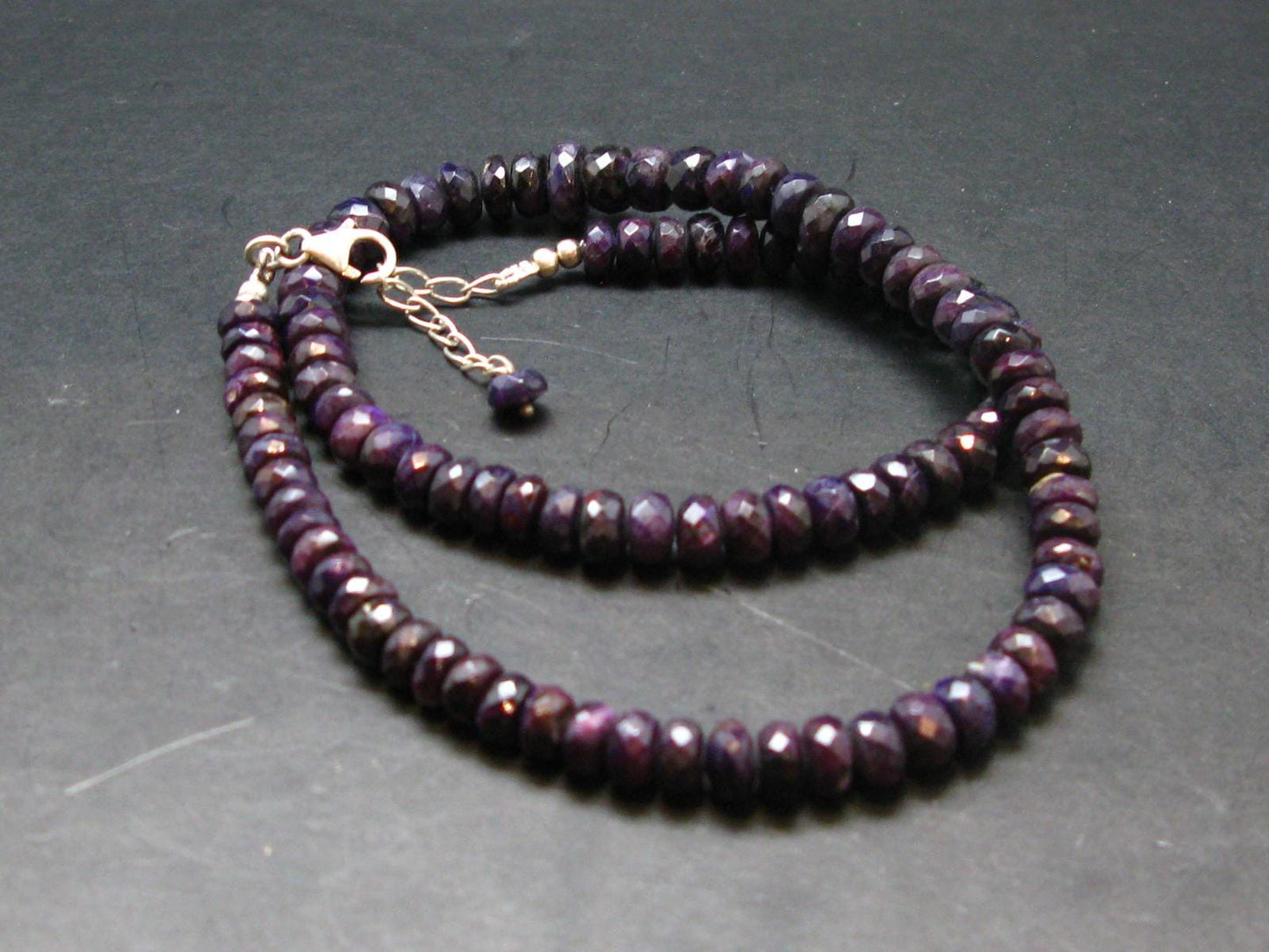 Purple Sugilite Rondelle Faceted Beads Necklace From Namibia - 20" - 37.88 Grams
