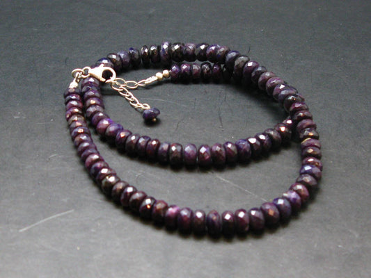 Purple Sugilite Rondelle Faceted Beads Necklace From Namibia - 20" - 37.88 Grams