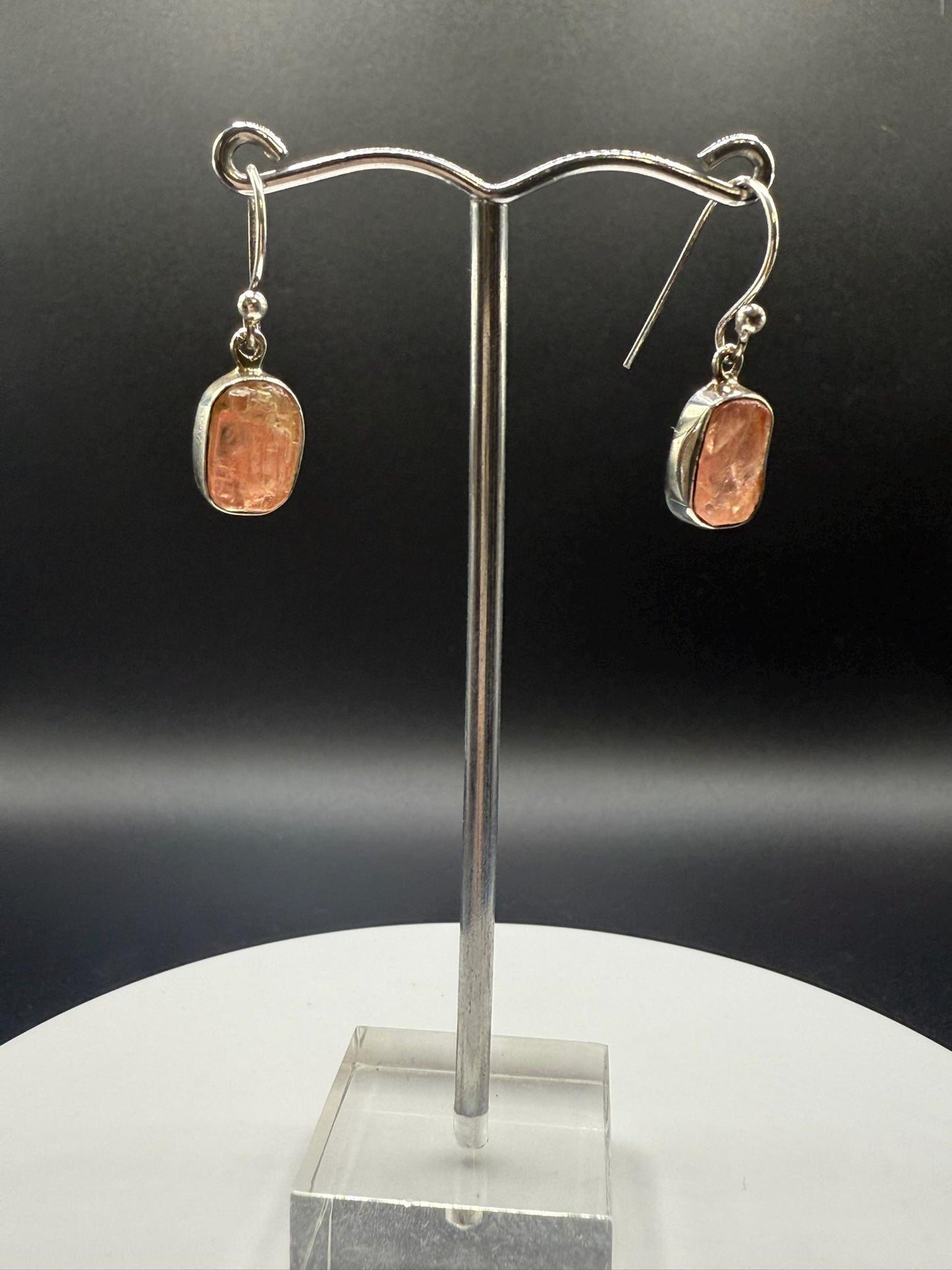 Natural Rhodochrosite Sterling Silver Dangle Earrings | Pink Crystal Earrings