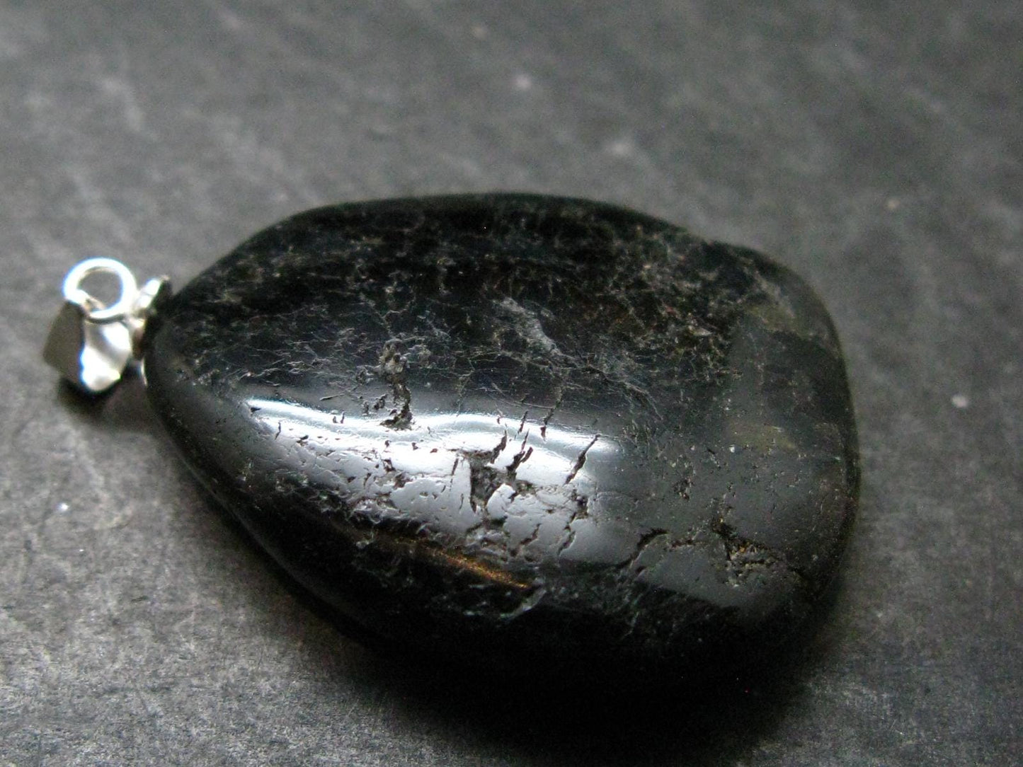 Very Rare Sterling Silver Nuumite Nuummite Pendant From Greenland - 1.5" - 10.10 Grams