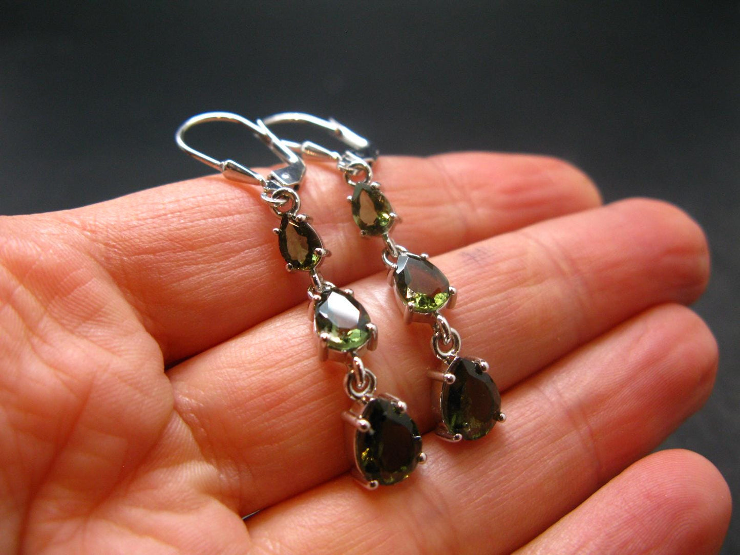 Moldavite Tektite Silver Earrings from Czech Republic - 3.85 Grams