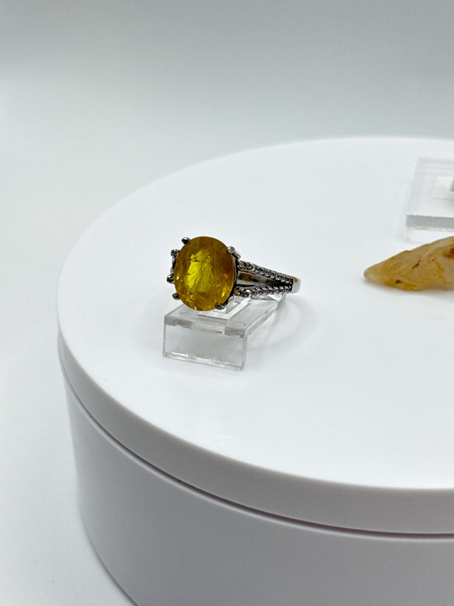 Oval Yellow Sapphire Ring | Sterling Silver Statement Ring, Size 7.5