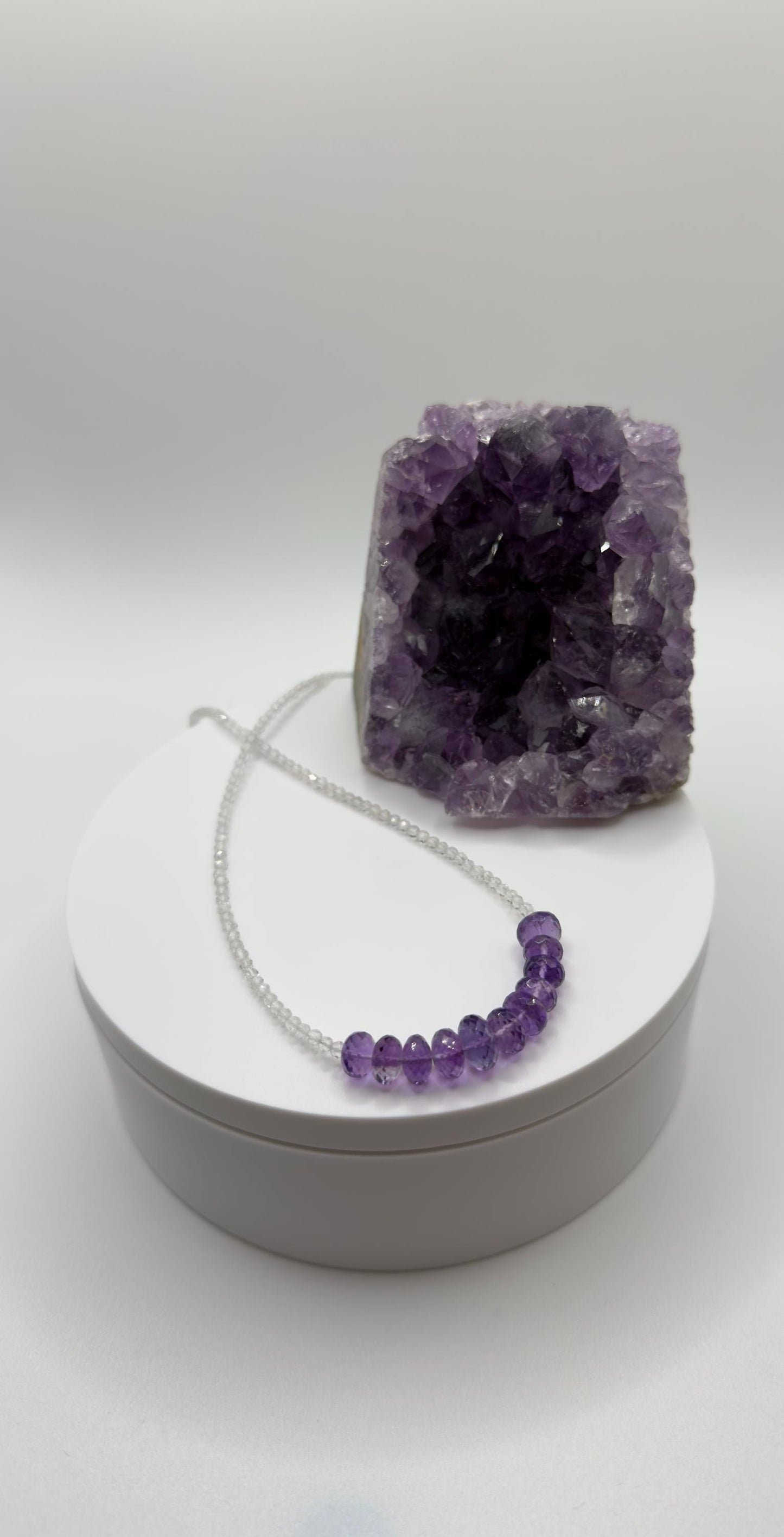 Amethyst and Clear Quartz Necklace – Minimal Gemstone Bar – Delicate Crystal Jewelry – Natural Faceted Beads - 9.89 Grams