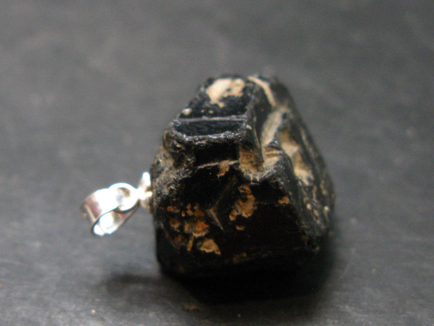 Sharp Black Melanite Andradite Garnet Silver Pendant From Mali - 1.0" - 9.2 Grams